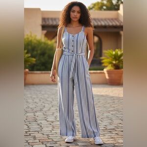 Rails Kyra Striped Linen Blend Jumpsuit in Seaport Stripe - Size Small